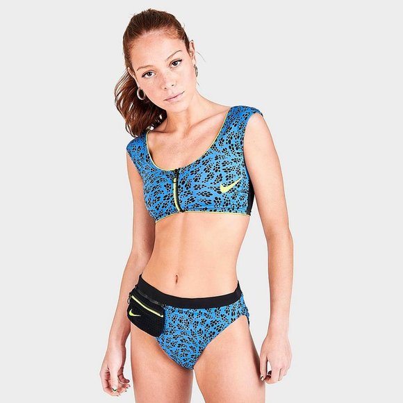 NIKE Swim Party Dots Crop Bikini Top NESSC267-442 Pacific Blue Womens - Picture 4 of 5